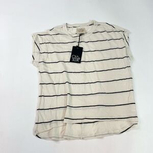 Chaser Shirt Womens Small Cream Black Striped Crew Neck Short Sleeve Tee Top New